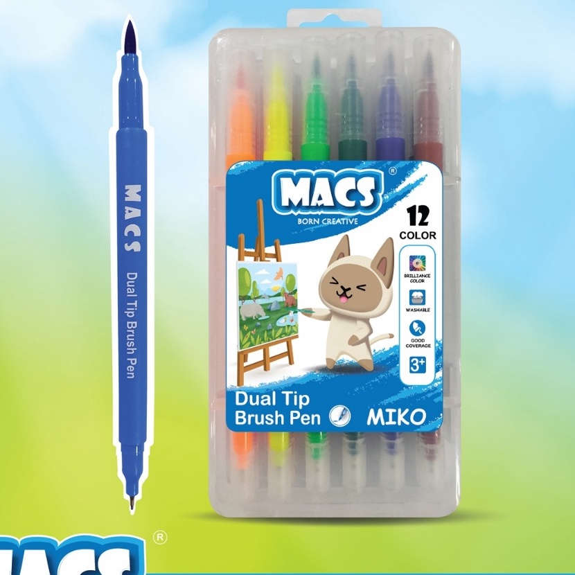 

FG2 MACS Dual Tip Brush Pen Marker Color 12 Warna