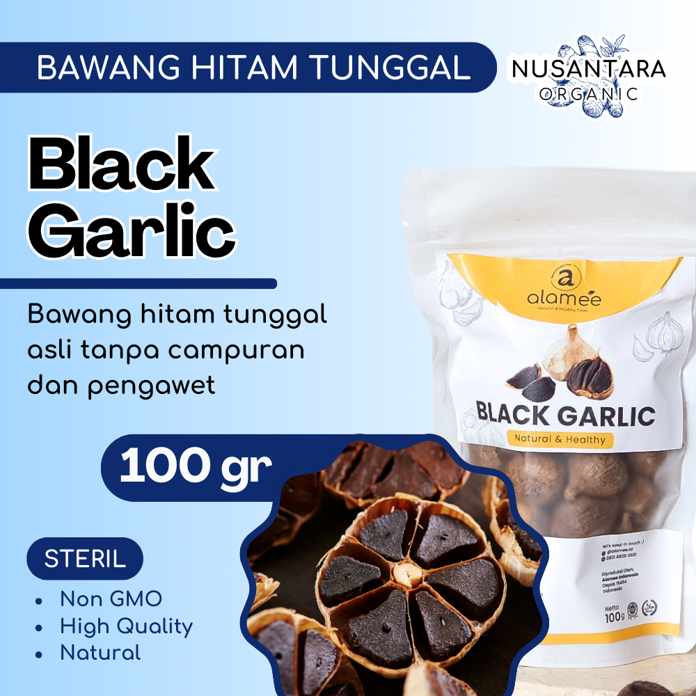 

Bawang Hitam Tunggal Alamee Black Garlic Lanang Herbal Premium Alami Natural 100gr