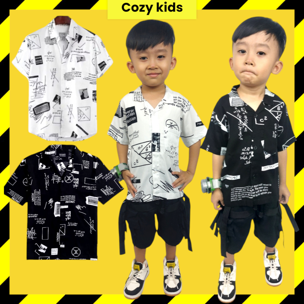 Cozy Kids Baju anak laki laki bahan katun rayon, kemeja anak lengan pendek umur 1-6 thn, kemeja anak