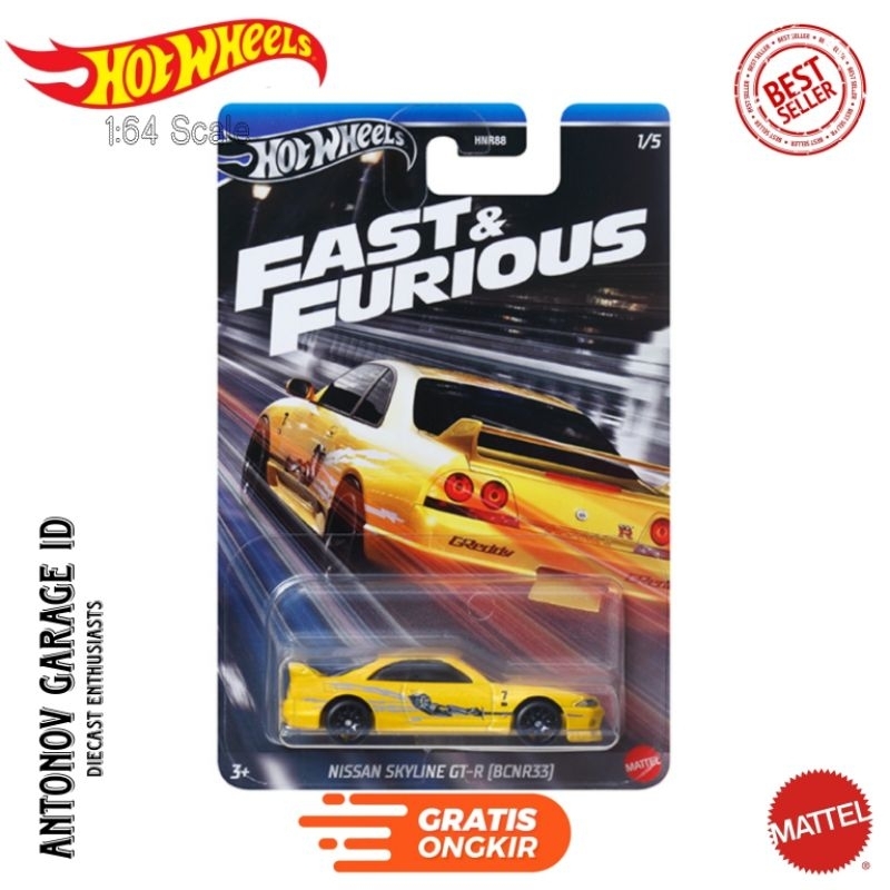 Hot Wheels Nissan Skyline GT-R BCNR33 Kuning Fast Furious