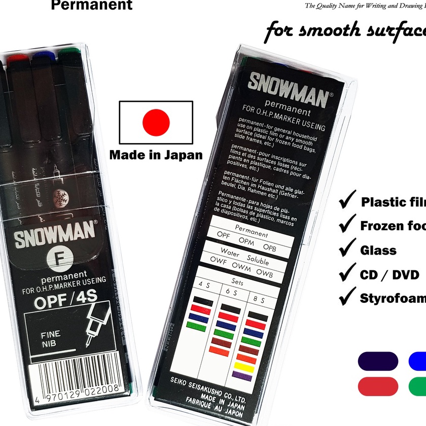 

FG2 Snowman Spidol O Permanent Set 4 colours MEDIUM or FINE size untuk Plastik Kaca Styrofoam Overhead Projector dll Spidol Jepang