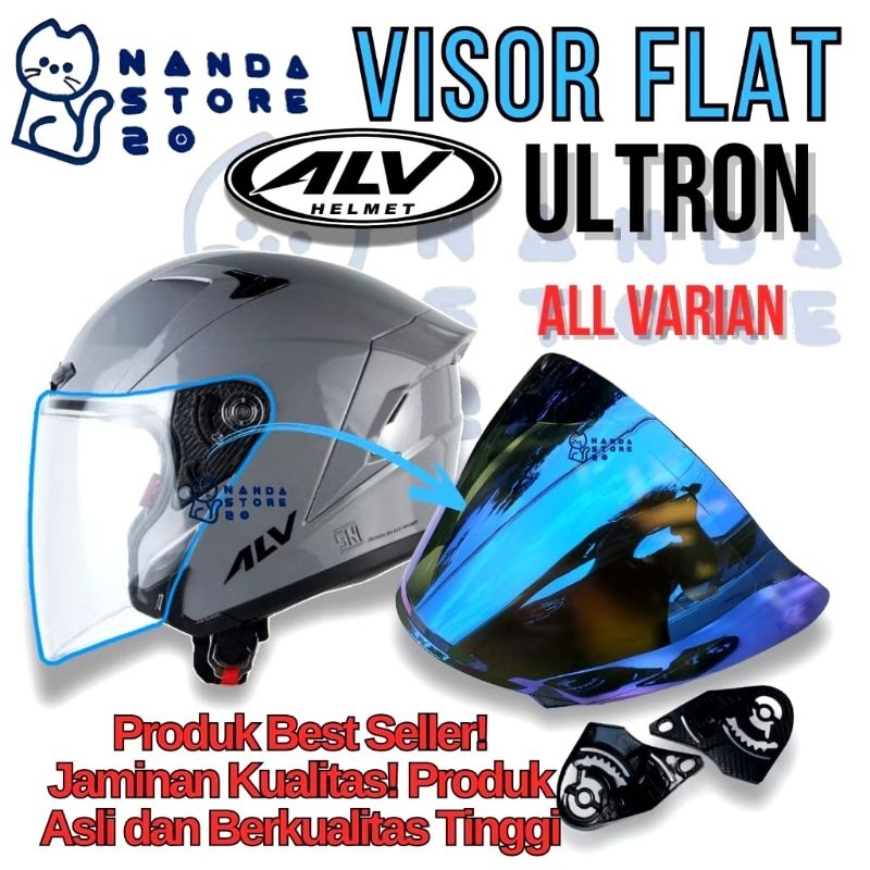 Kaca Flat visor helm alv Ultron alv ultron pro hitam bening Silver blue red iridium