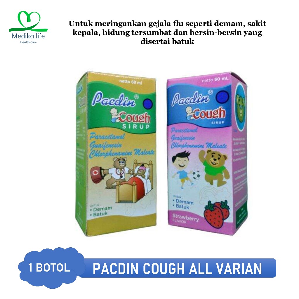 Pacdin Cough Syrup Sirup 60 ml Rasa Stawberry dan original - Obat batuk bayi dan anak - MEDIKA LIFE