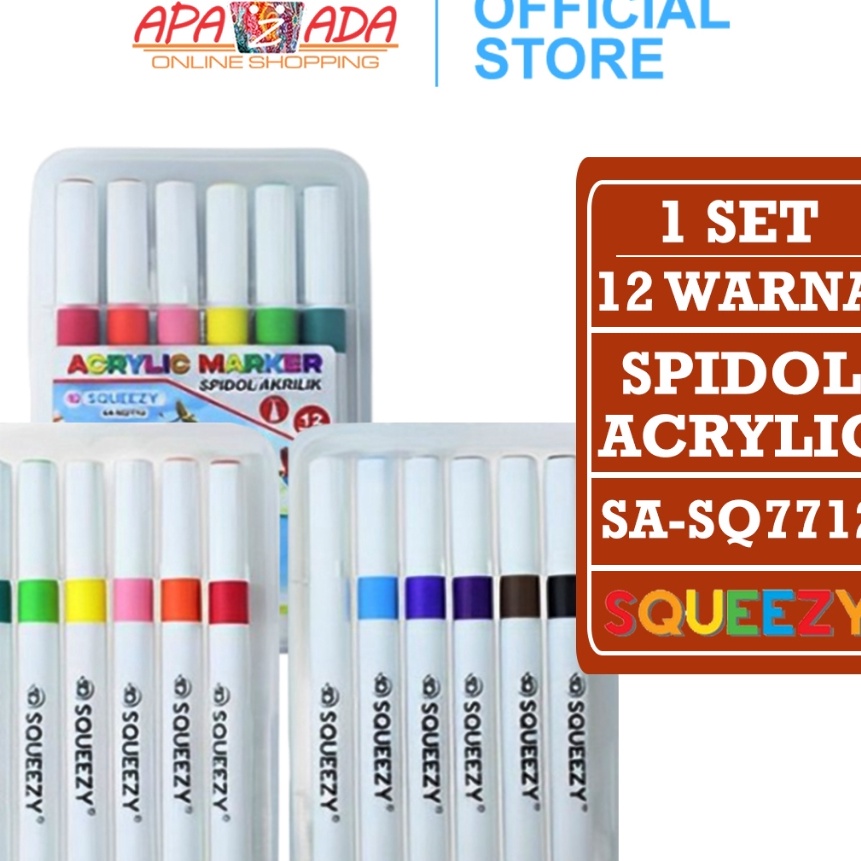 

KI3 Apazada Spidol Akrilik 1 Set 12 Warna Pena Cat Acrylic Marker Squeezy SASQ7712