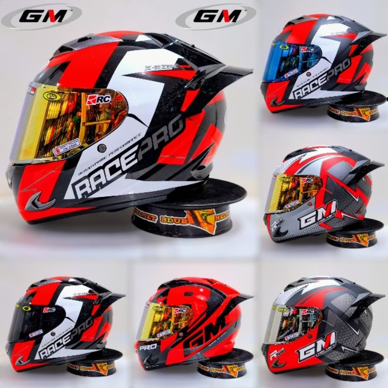 Helm Gm Race Pro flat visor - helm full face Gm paket ganteng