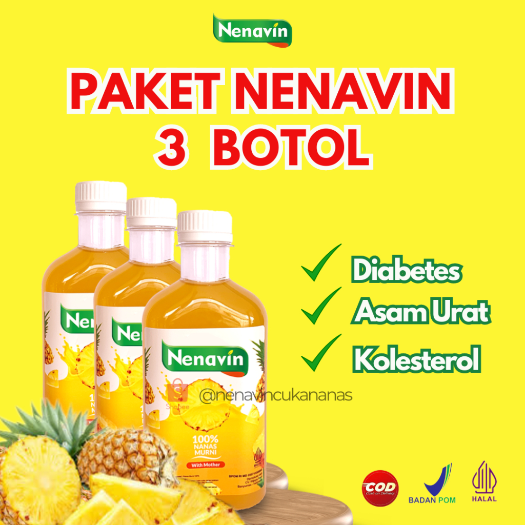 

Cuka Nanas Nenavin 3 Botol Bantu Kontrol Gula dan Kolesterol