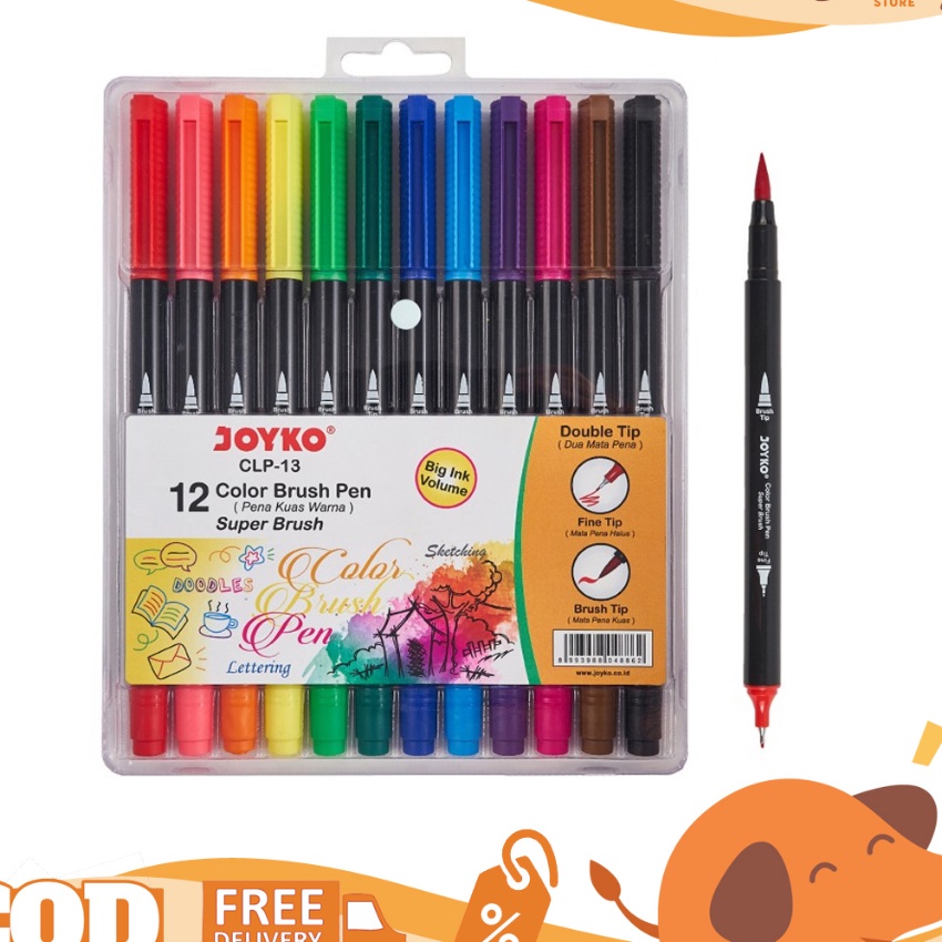 

Wah Joyko Color Brush Pen Set CLP13 Brush Double Tip Dual Mata Pena Kuas 12 Warna