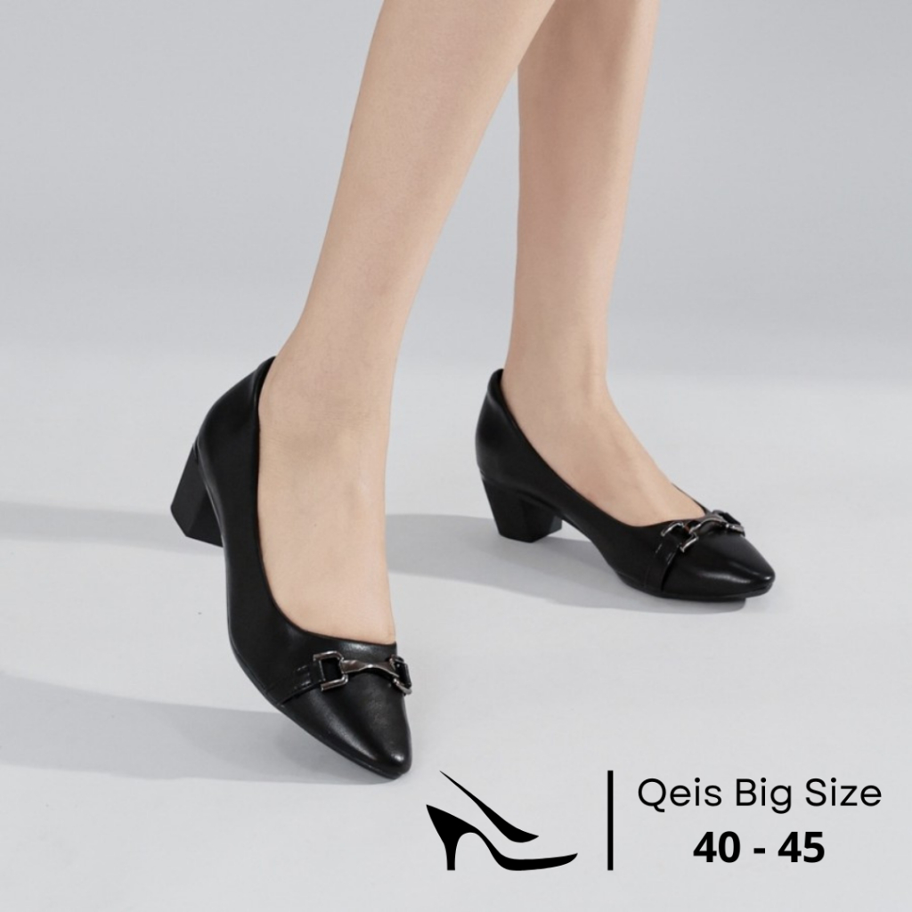 BIG SIZE - Sepatu Pantofel Heels Wanita Formal Kerja Kantoran Hitam Dop Ukuran Jumbo