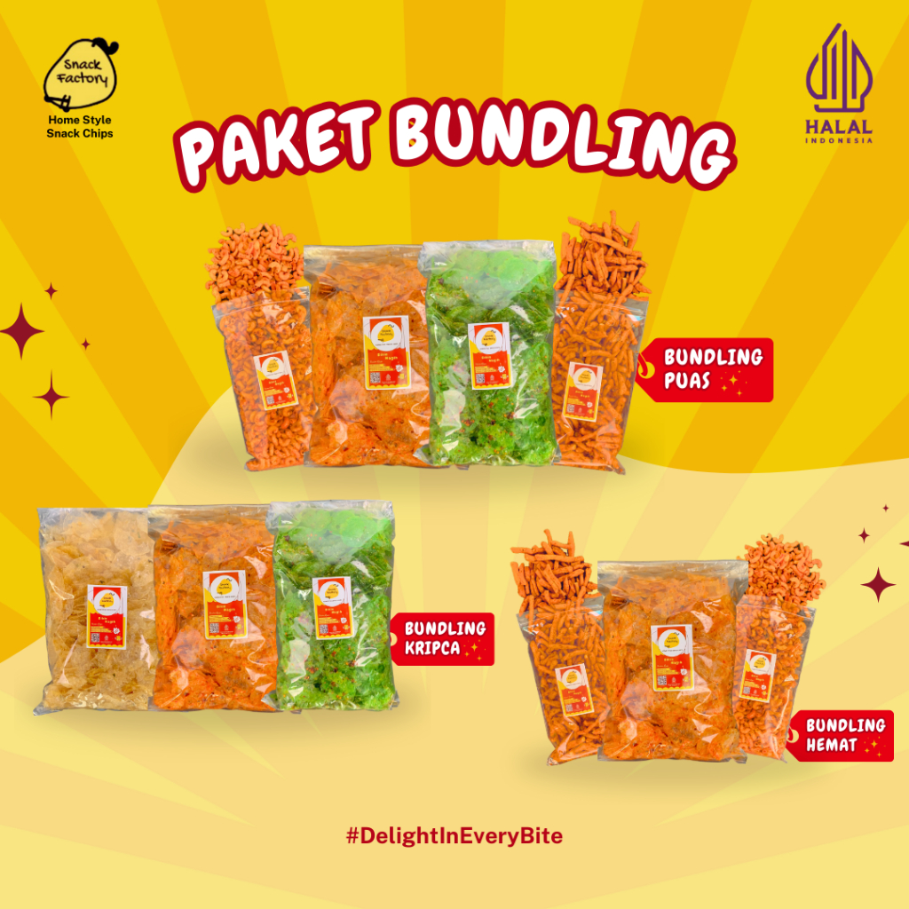 

SF Paket Bundling Keripik Kaca Basreng Makaroni Pedas Daun Jeruk Isi 250g Nikmati Setiap Gigitannya