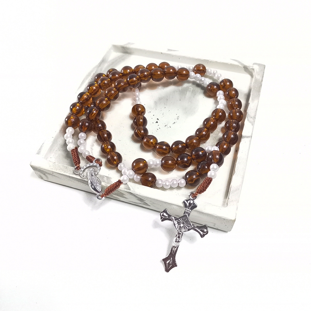 Kalung Rosario Katolik Bahan Akrilik Ringan Warna Coklat Tua - Kalung Rosario Akrilik Katolik - Rosa