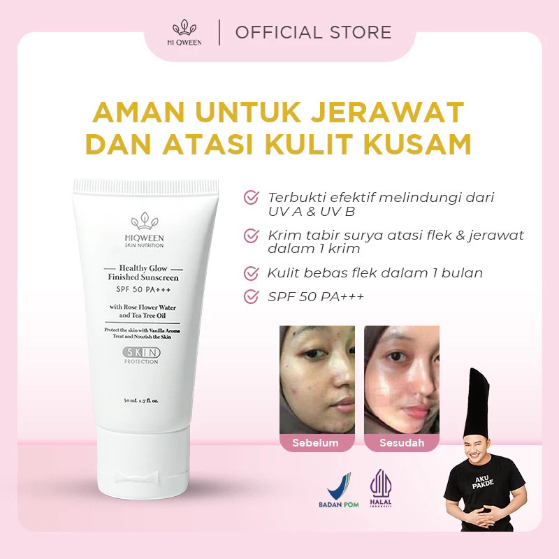(BACA DESKRIPSI❗️) HIQWEEN Sunscreen | Healthy Glow Finished Sunscreen   KEMASAN BARU ⚠️| HIQWEEN HE