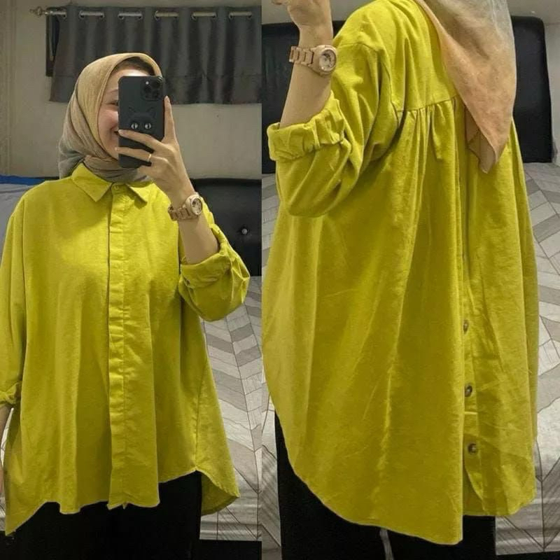 HANA Linen Shirt - Kemeja Linen Kancing Depan Belakang - Karina Shirt