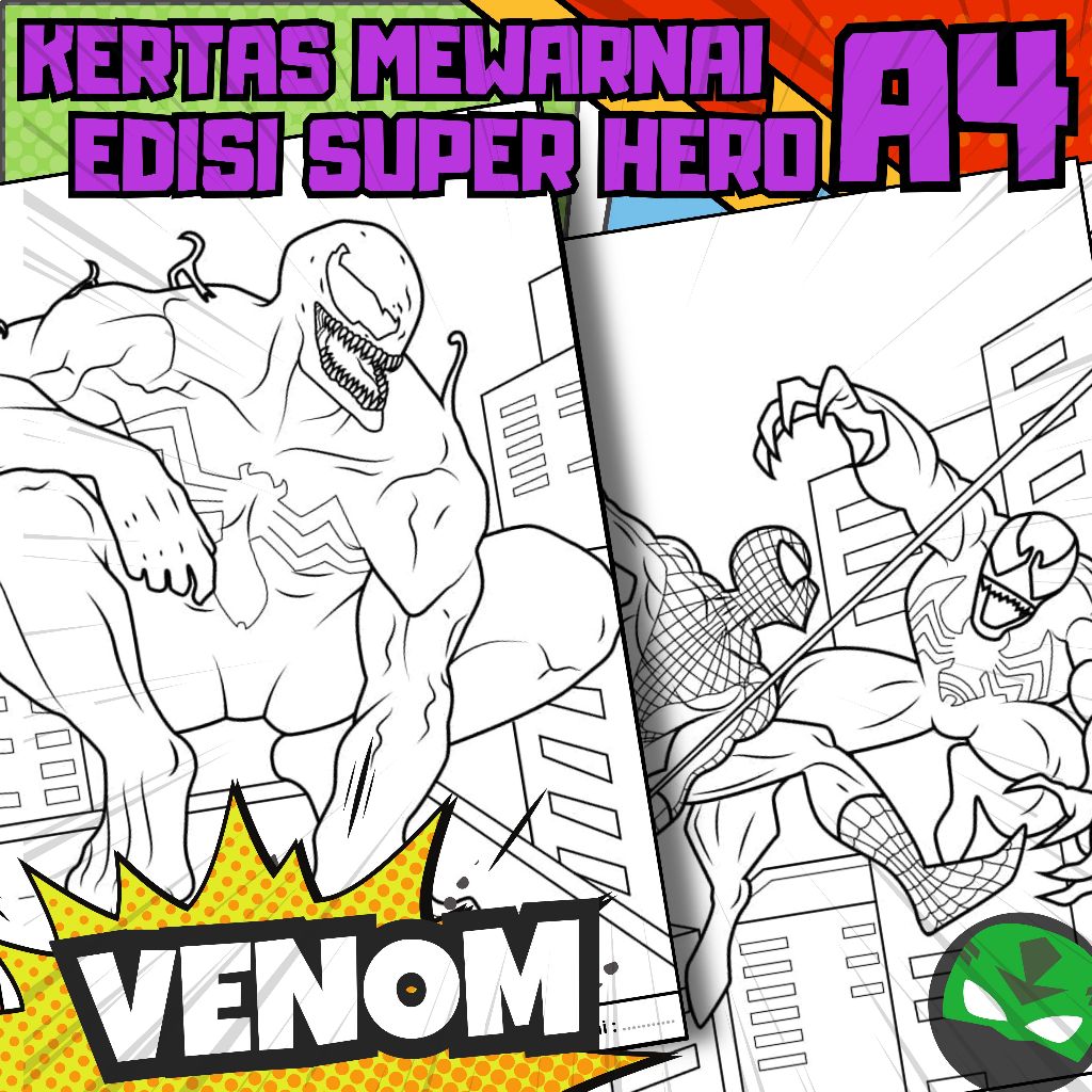 

MEDIA KERTAS KREATIFITAS MEWARNAI ANAK A4 DENGAN PRINT CETAK BUKAN COPY - MEDIA WARNA SUPER HERO - PART 11 - VENOM - MAINAN CIKARANG