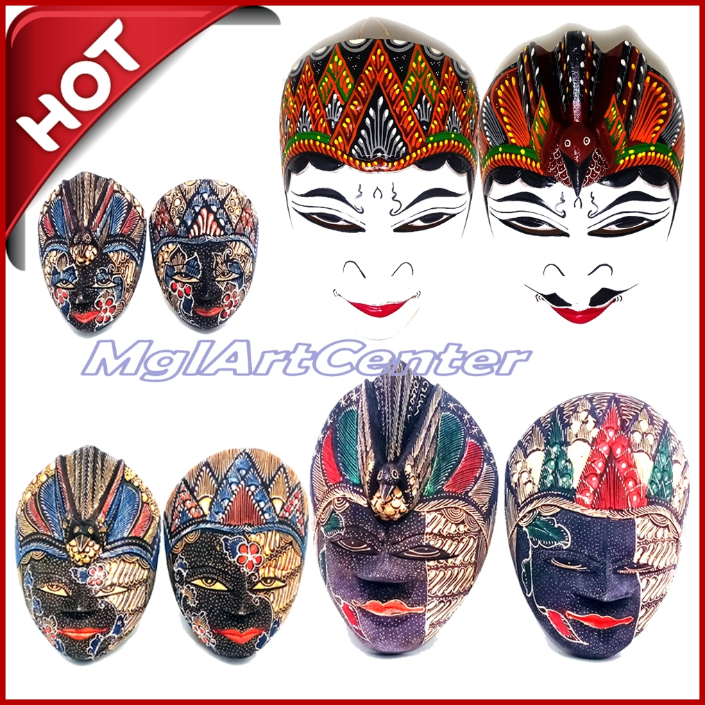 Sepasang Topeng wayang Rama Shinta Kayu Batik Painting Hiasan dinding