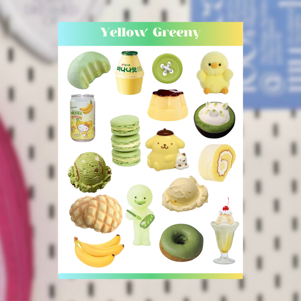 

CUTE RANDOM YELLOW GREEN DECO STICKER SHEET / CUTE DECO STICKER VINTAGE RETRO AESTHETIC FOR JOURNALING