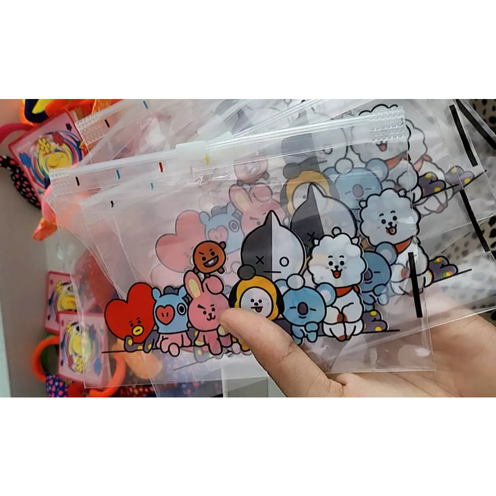 BONUS POUCH MULTIFUNGSI SERBAGUNA TRANSPARAN MOTIF BTS / ZIPPER BAG ORGANIZER TRANSPARAN MOTIF BT21