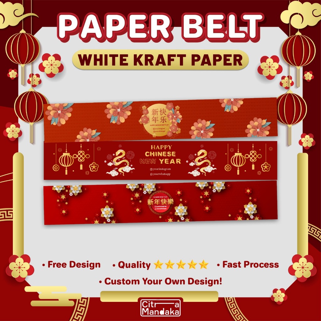 

Paper Belt Imlek 2025 Custom Premium White Kraft A3 | Packaging Sleeve Free Design | Label Hampers | Paper Sleeve | Label Segel Box