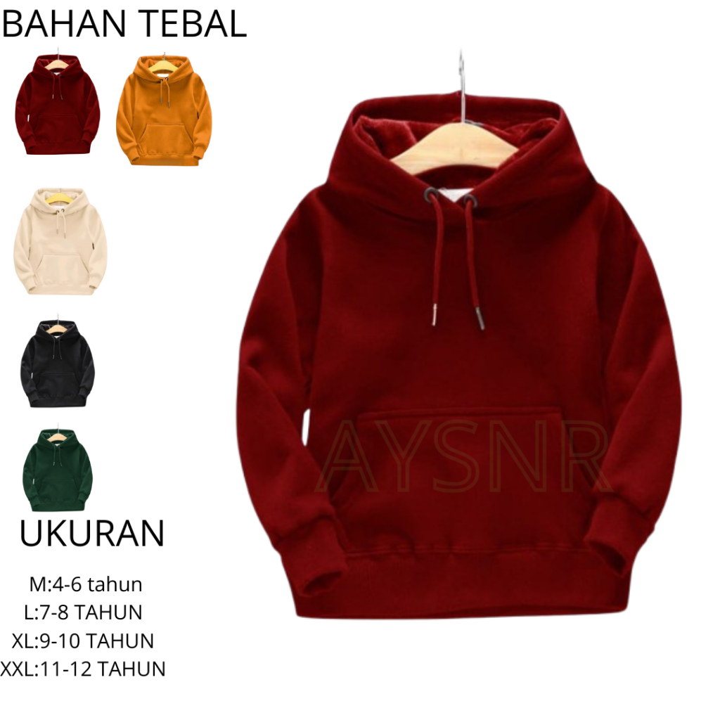 hoodie anak polos 4/14 tahun tebal
