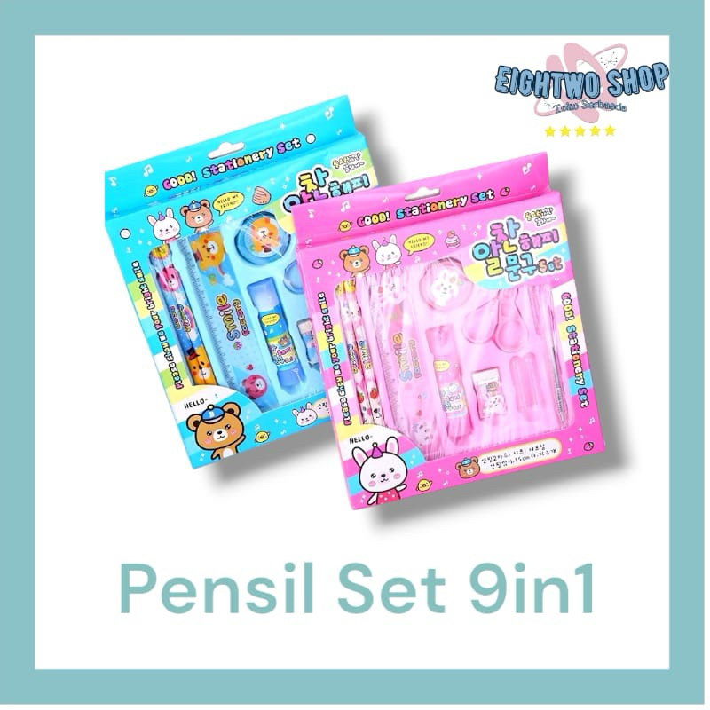 

Pensil Set 9in1 Karakter Lucu / Paket Lengkap Alat Tulis Tutup Pensil Pulpen Penghapus Penggaris Rautan Lem Gunting Kertas Gambar kartun Imut / Mini Stationery Character 9 Pcs ATK Perlengkapan Menulis Anak Sekolah Hadiah Kado Ulang Tahun Souvenir SD PAUD