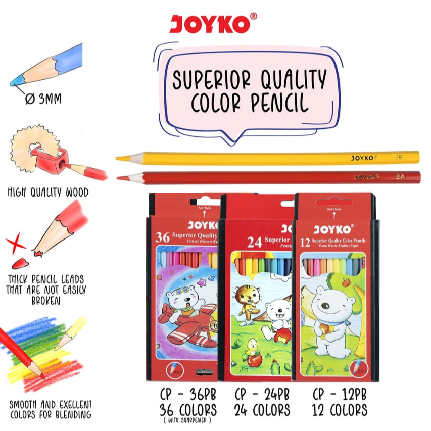 

Pensil Warna / Pencil Warna 24Pcs joyko Cp-101/24Warna Set/Panjang color Pencil 1 Set