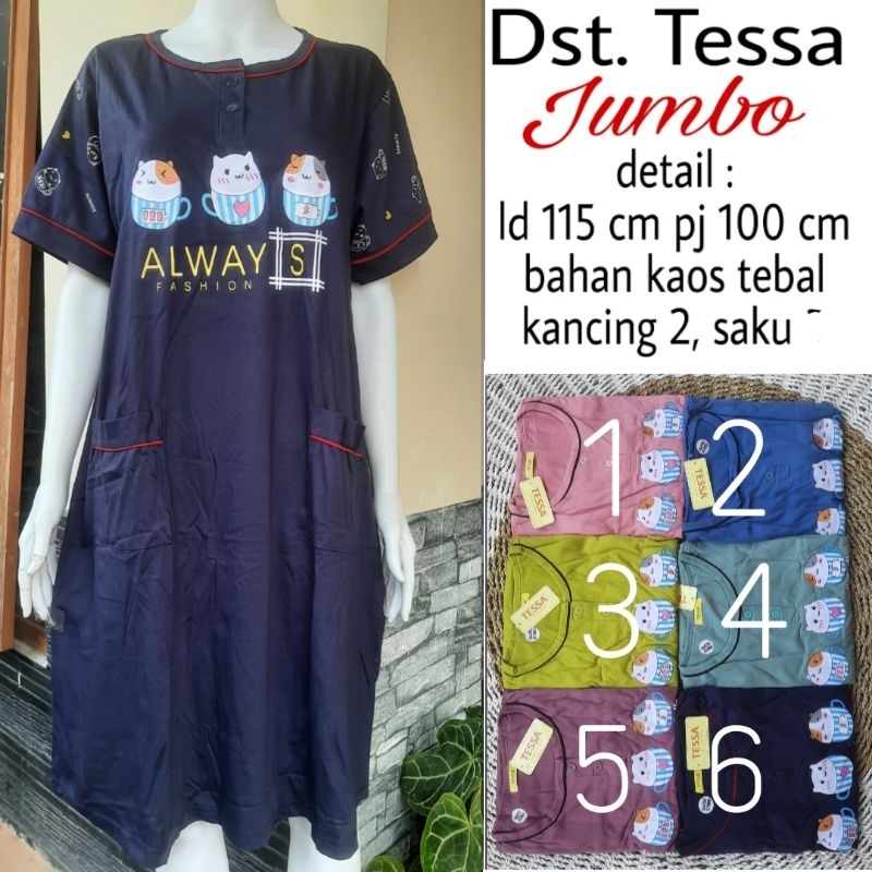 Baju tidur daster jumbo wanita bahan kaos tessa kancing depan