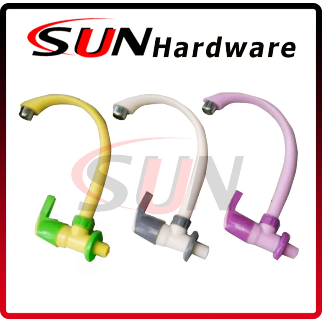 Keran Air Cuci Piring Plastik PVC Tembok Ungu Putih Kuning Kran Angsa Bebek Sink Dinding