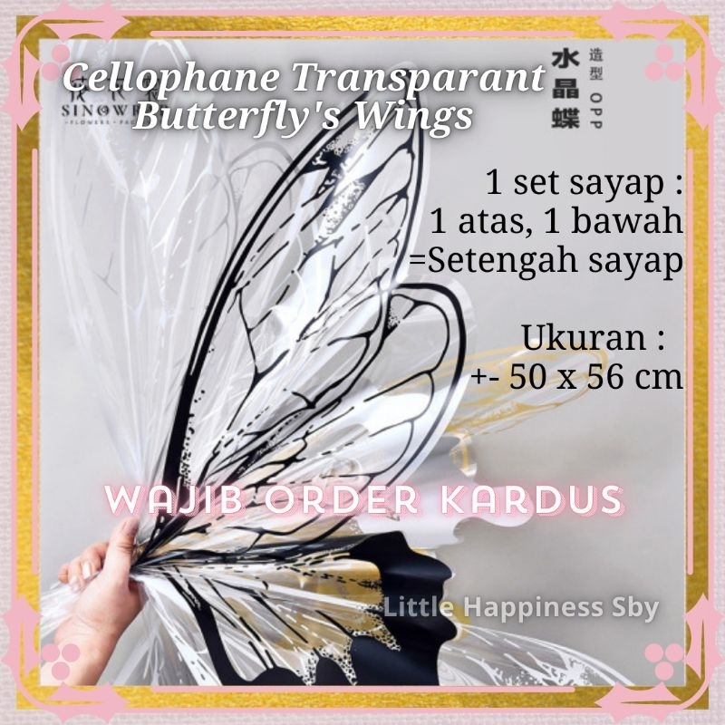 

(WAJIB ORDER KARDUS)MURAH! (Ecer) Kertas wrapping buket bunga cellophane bentuk kupu bening butterfly wing transparanto