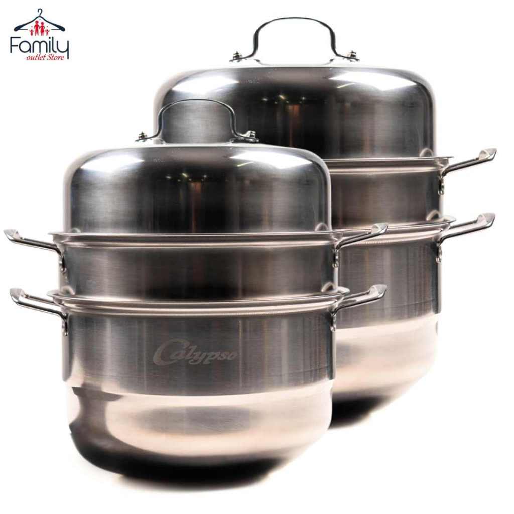 Calypso Panci Steamer Stainless Steel 3 Susun 28 & 30 Cm Panci Serbaguna Kukus Steamer Tingkat