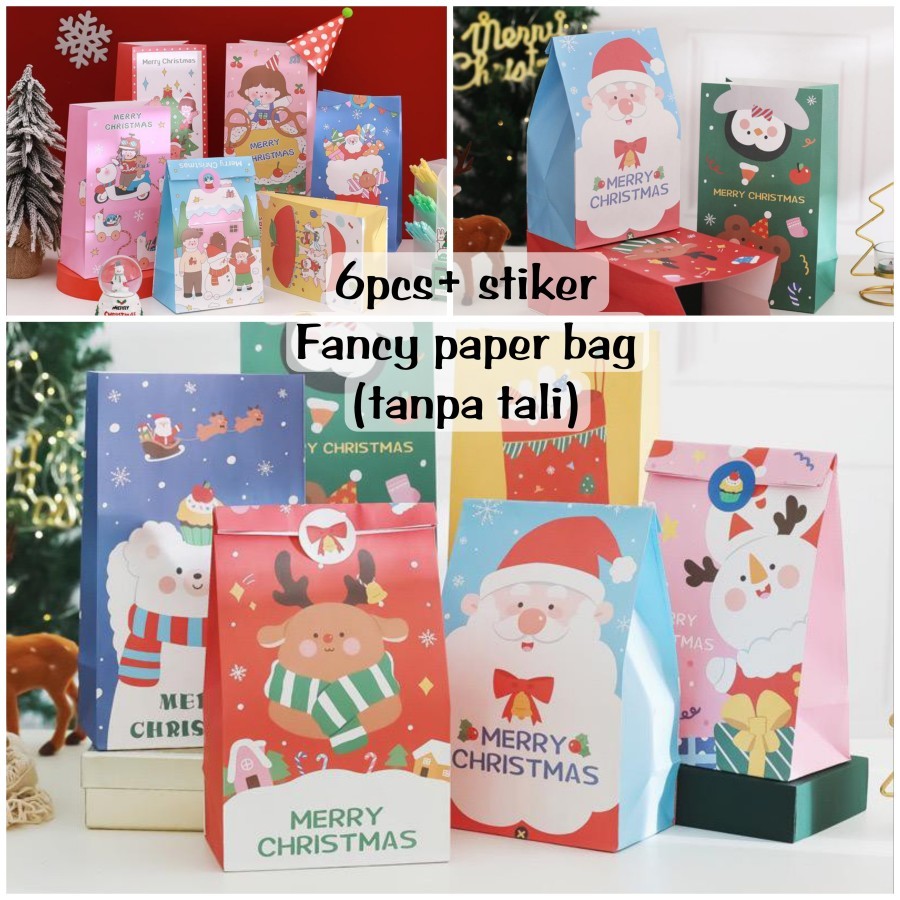 

DY PACK 6pcs PAPERBAG FANCY NATAL+STICKER TAS KADO HAMPERS MERRY CHRISTMAS PB-N04