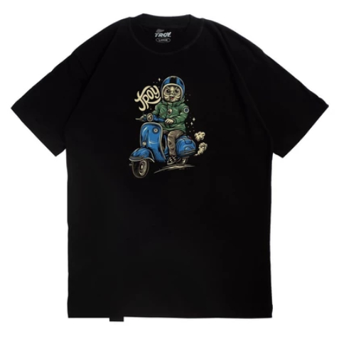 TroyCo T-Shirt Kaos Hitam Motorcycle Series Owl Funny Vespa combed 24s