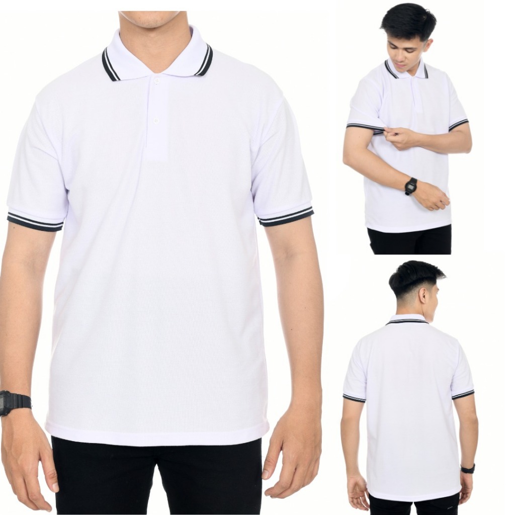 Kaos Polo Pria Kerah Putih List Hitam / Kaos Polo Lengan Pendek