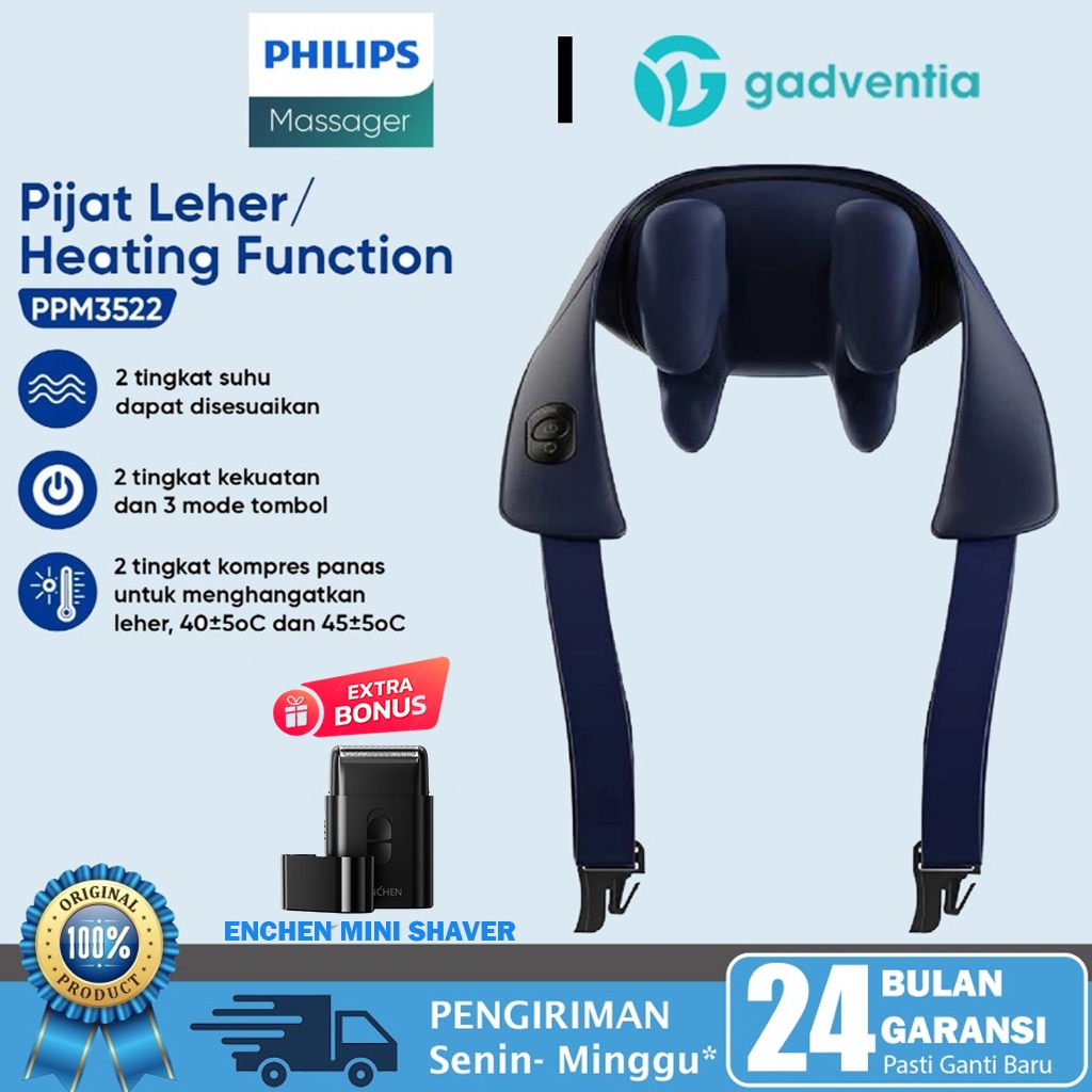 Philips PPM3522 Neck Massage Alat Pijat Leher Bahu Pundak Massager Hot Compres 2 Mode