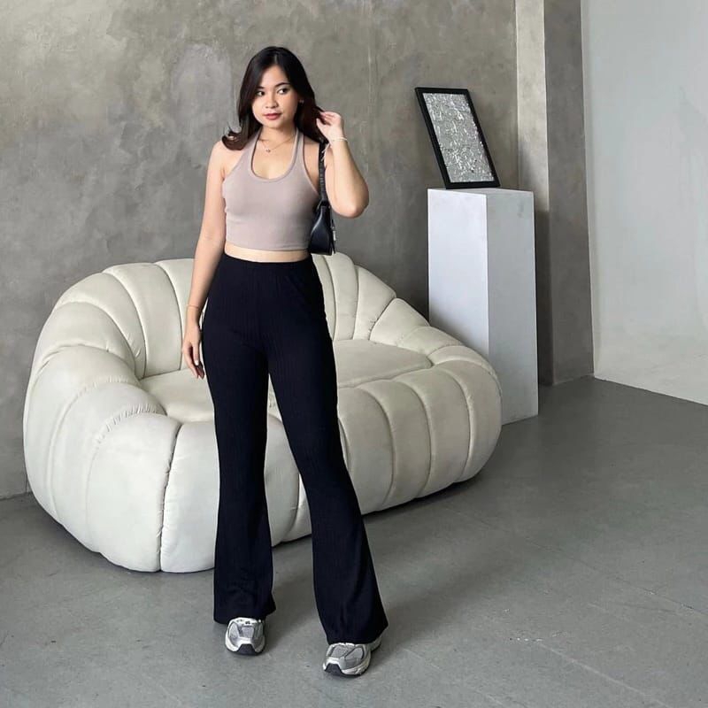 Flare Pants Highwaist Celana Cutbray Scuba Kulot Highwaist Wanita