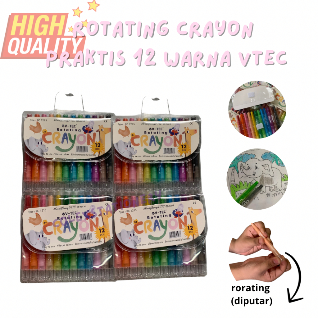 

Crayon Putar Twist Crayon / Crayon Mewarnai Putar Rotating Ukuran Panjang Isi 12 Warna Vtec