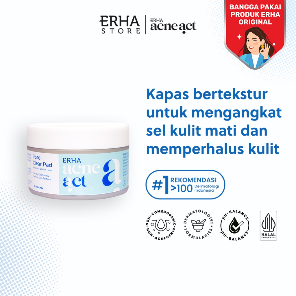 ERHA Acneact Pore Clear Pad 90g - Kapas Eksfoliasi Wajah Berjerawat