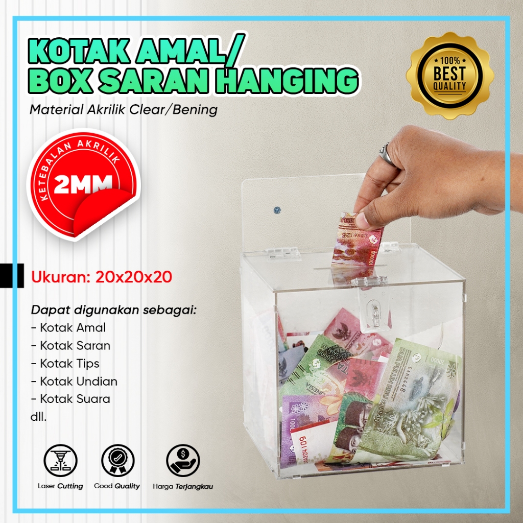 Kotak Amal / Saran Akrilik Dinding 20x20x20 cm