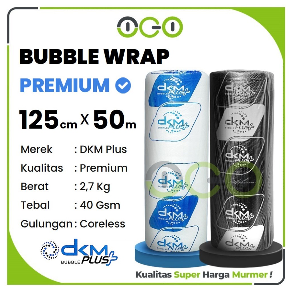 

Plastik Packing Bubble Wrap DKM Premium Roll 125cm x 50meter x 2,7Kg - Warna Bening dan Hitam Tebal