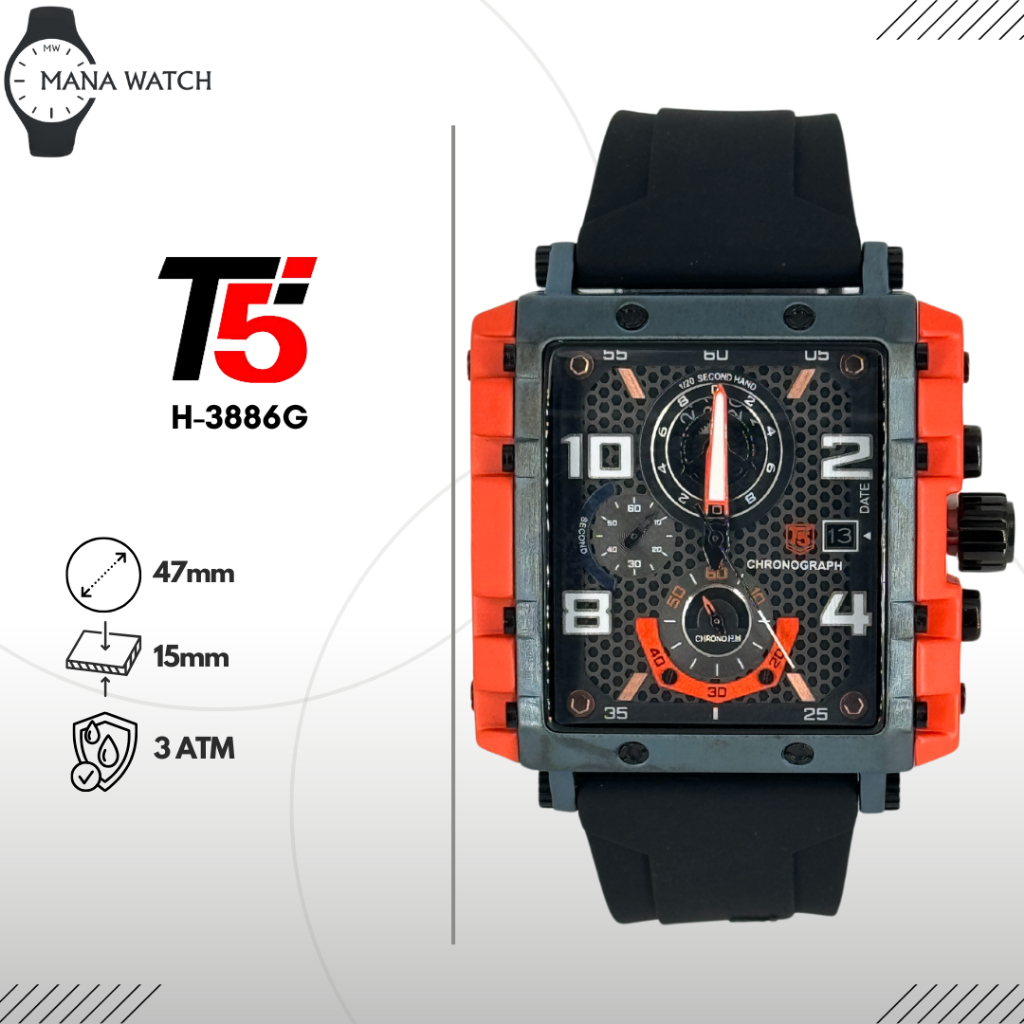 Jam Tangan Pria T5 H-3886G Original Digital Rubber Strap Sport Chronograph