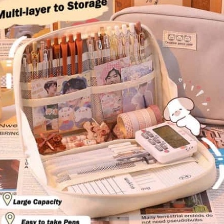 

KF7 SUTANG8Layer Large Capacity Pencil Case Kawaii Canvas Pencil Box Pen Pouch Organizer for Girls Back to School Stationery Supplies