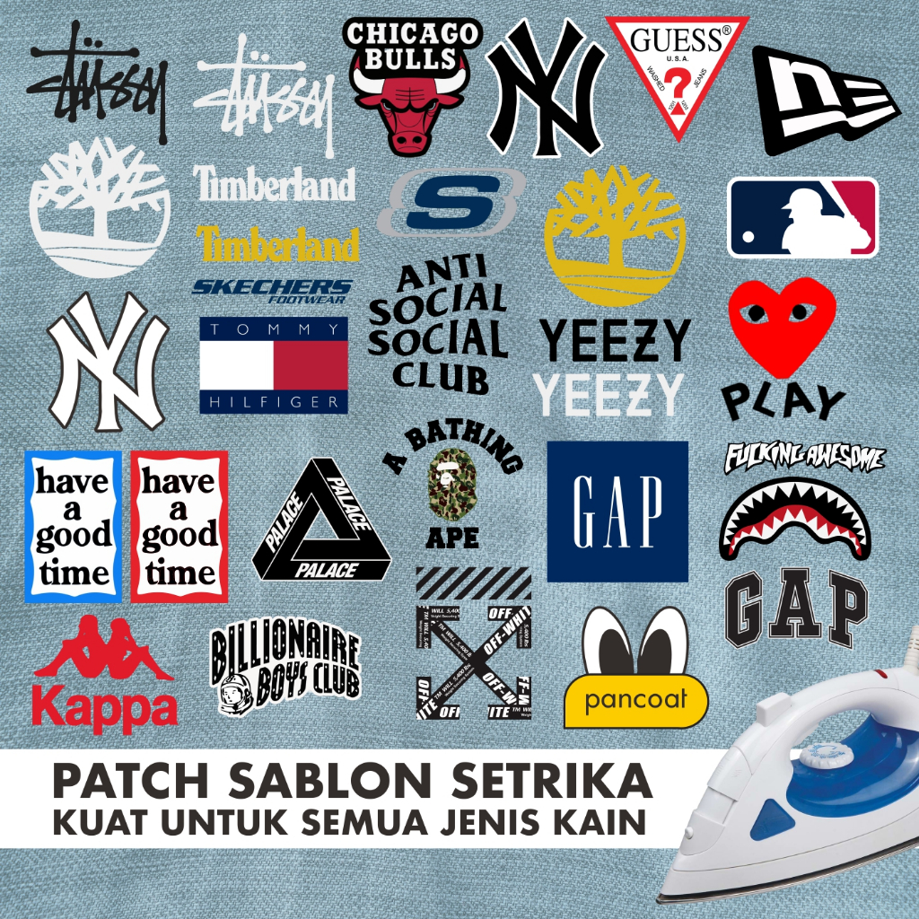 STIKER SABLON BAJU Logo Setrika | cetak DTF Sablon iron patch setrika kaos | LOGO Timberland GAP Kap