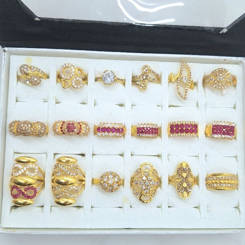 cincin suasa atau swasa lapisan emas 24k permata tembakan berlian mirip emas asli dan berlian asli w