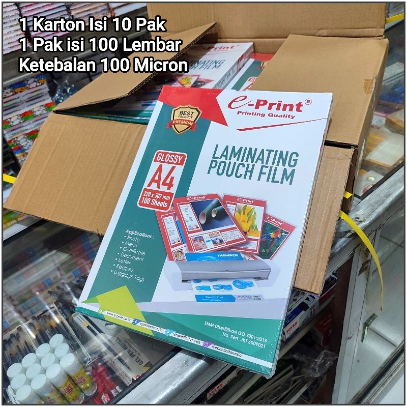 

1 Karton Plastik Laminating A4 / F4 Eprint Isi 10 Pak