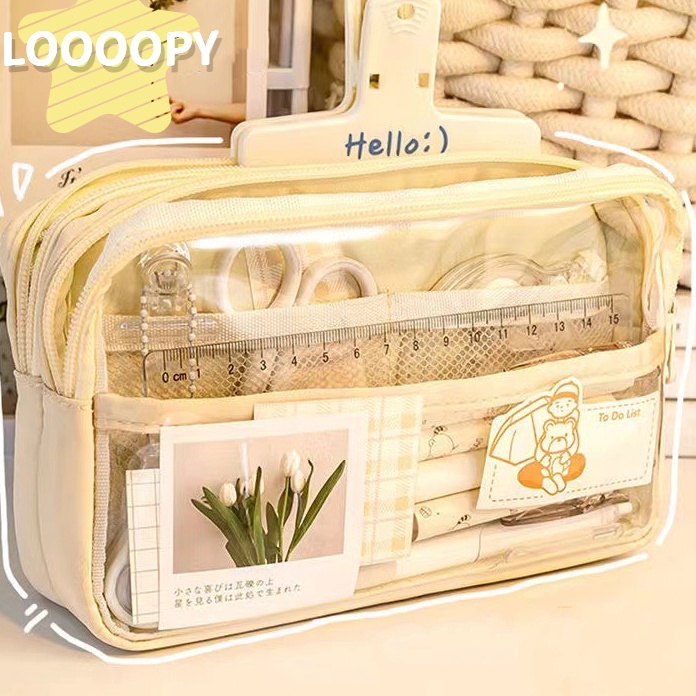 

KP8 LOOOOPY Kotak Pensil Transparan Aesthetic Pencil Case Large Tempat Pensil Pen Pouch Lucu Stationery Organizer