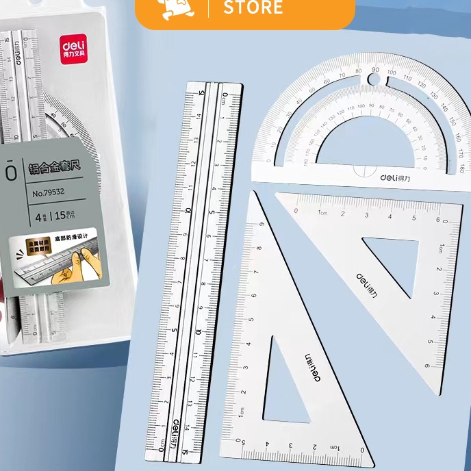 

KF7 Penggaris Set Isi 4 Pcs Ruler ALUMUNIUM Set 4 in 1 DompetRabbit Stationery