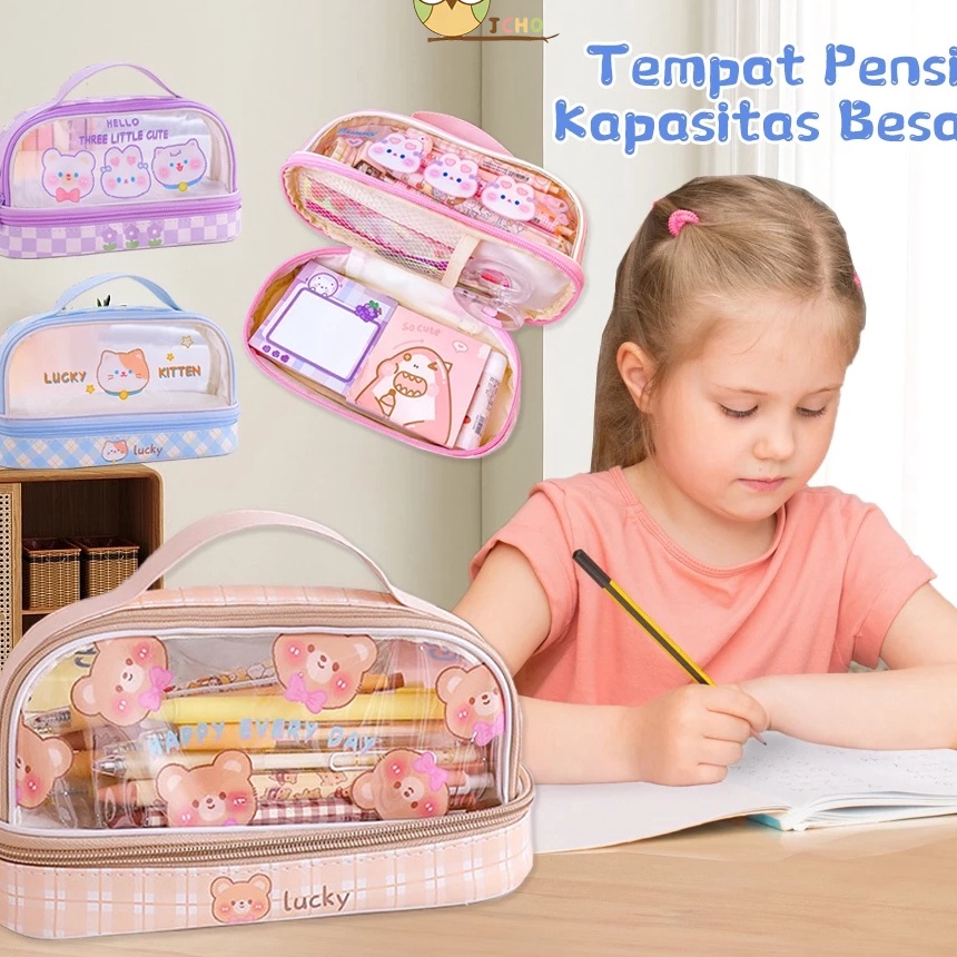 

KP8 JCHO Tempat Pensil Transparan Kotak Pensil Anak Tas Pensil Zipper Motif Lucu Alat Tulis