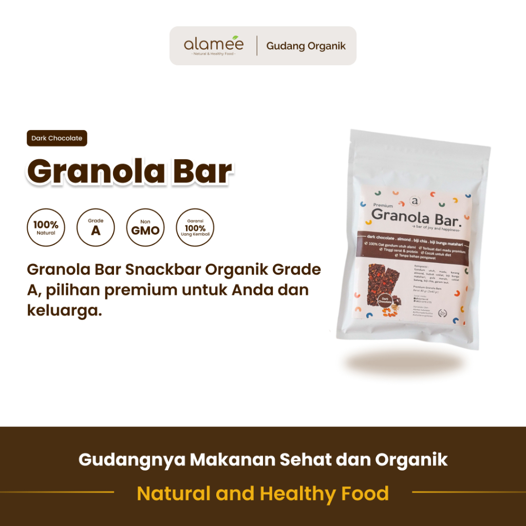 

alamee granola bar dark chocolate renyah yang lezat mengandung dark chocolate untuk camilan sehat