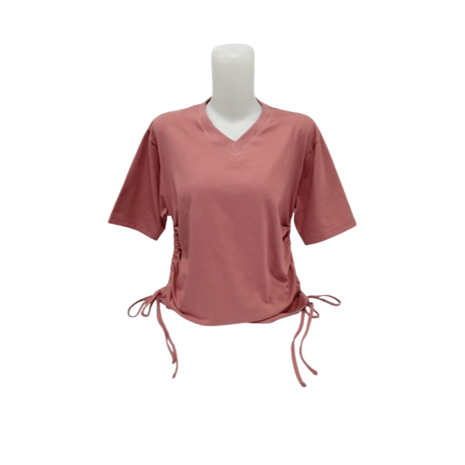 Kaos Tali Serut V neck Cotton Combed 24s Warna Merah Permen
