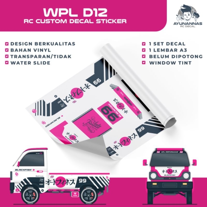 Decal Stiker RC WPL D12 skala 1:10 blackfish LBWK
