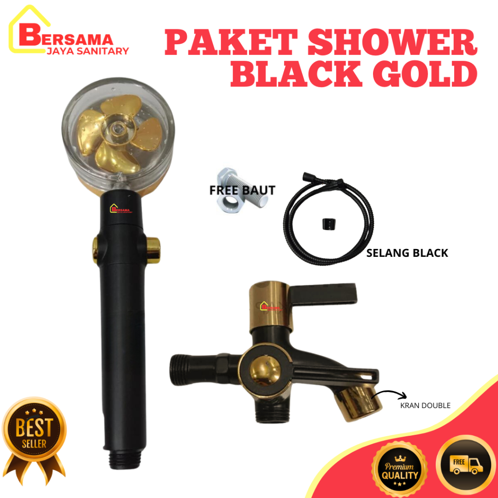 Shower kamar mandi set Shower mandi kencang shower kamar mandi kran 2 cabang satu set warna hitam