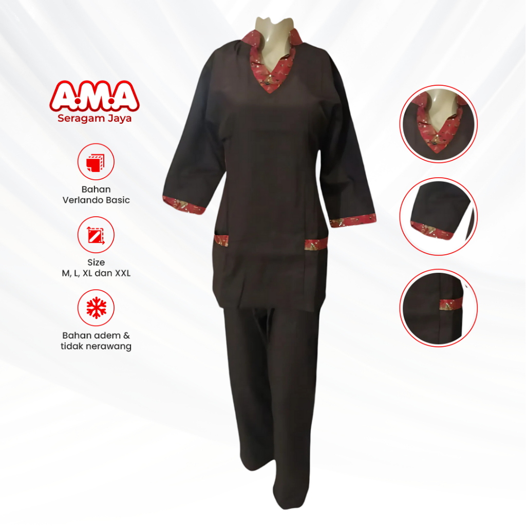 Baju Perawat Wanita Kancing Depan Motif Batik Seragam Oka Jaga Medis Lengan Panjang Size L XL XXL